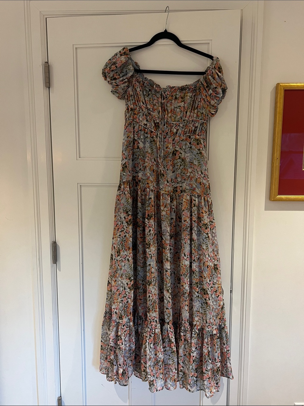 Astr Floral Off-Shoulder Maxi Dress in Pink, Green & Cream
